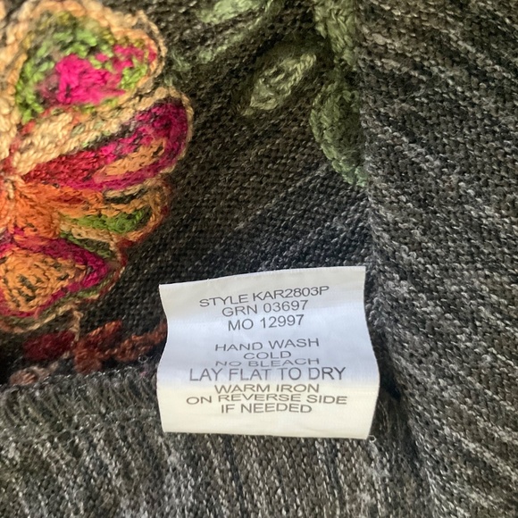 Anthropologie fig & flower Top Embroidered Floral PM 3/4 Sleeve Tie Waist - Picture 6 of 9